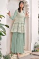 Green Sharara Suit in Georgette and viscose with Embroidered