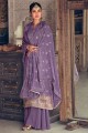 Jacquard and muslin Salwar Kameez in Violet with Embroidered