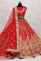 Thread Bridal Lehenga Choli in Red Art silk