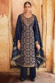 Blue Salwar Kameez with Weaving Jacquard and silk