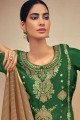 Green Silk Jacquard Palazzo Salwar kameez with Wevon Designer,Embroidery Work