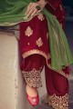 Maroon Wevon Designer,Embroidery Work Palazzo Salwar kameez in Silk Jacquard