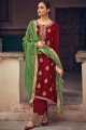 Maroon Wevon Designer,Embroidery Work Palazzo Salwar kameez in Silk Jacquard