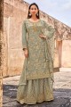 Jacquard Palazzo Suit in Grey with Embroidered