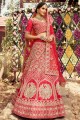 Embroidered Raw silk Red Wedding Lehenga Choli with Dupatta