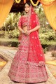 Embroidered Raw silk Wedding Lehenga Choli in Red