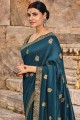 Zari,embroidered Silk Saree in Teal blue
