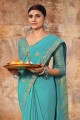 Zari,embroidered Silk Saree in Blue with Blouse