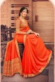 Silk Saree in Orange with Blouse Weaving