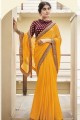 Embroidered Chiffon Yellow Saree with Blouse