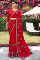Red Saree in Art silk with Thread,embroidered