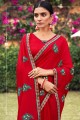 Red Saree in Art silk with Thread,embroidered