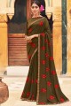 Thread,embroidered Art silk Saree in Mehendi  with Blouse