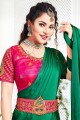 Georgette Plain Rama  Saree with Blouse And Belt Work