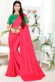 Plain Georgette Pink Saree with Blouse And Belt Work