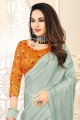 Grey Saree in Satin and silk with