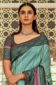 Teal  Silk South Indian Saree with Weaving,digital print
