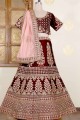 Maroon Embroidered Velvet Wedding Lehenga Choli