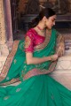 Resham,embroidered Satin georgette Sea green South Indian Saree with Blouse