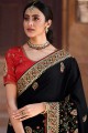 Resham,embroidered Satin georgette South Indian Saree in Black