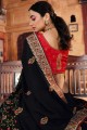 Resham,embroidered Satin georgette South Indian Saree in Black