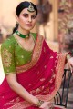 Satin georgette South Indian Saree with Resham,embroidered in Pink