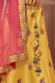 Wedding Lehenga Choli in Yellow Embroidered Silk