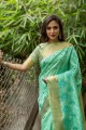 Saree in Sea green Silk with Zari,embroidered
