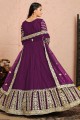 Anarkali Suit in Purple Net with Embroidered