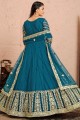 Blue Embroidered Anarkali Suit in Net