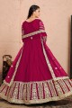 Embroidered Net Anarkali Suit in Maroon with Dupatta