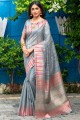 Grey Saree in Tussar silk with Plain