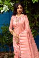 Tussar silk Saree in Pink with Plain
