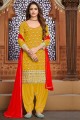 Patiala Suit in Yellow Faux georgette with Embroidered