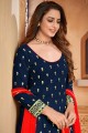 Embroidered Faux georgette Patiala Suit in Navy blue