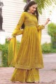Faux georgette Eid Sharara Suit in Yellow with Embroidered