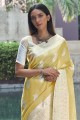 Thread,weaving Linen South Indian Saree in Yellow with Blouse