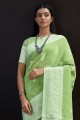 Linen South Indian Saree with Thread,weaving in Green