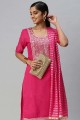 Pink Salwar Kameez in Embroidered Chanderi