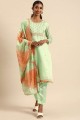 Chanderi Salwar Kameez in green with Embroidered