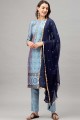 Salwar Kameez Blue in Banarsi jacquard with Weaving