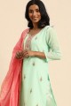 Salwar Kameez in Green Chanderi with Embroidered