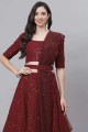 Maroon Party Lehenga Choli with Embroidered Georgette