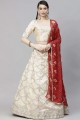 Embroidered Art silk Party Lehenga Choli in Beige with Dupatta