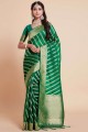 Weaving Organza South Indian Saree in Green with Blouse