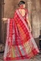 Red Cotton and silk South Indian Saree with Weaving