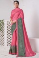 Zari,embroidered Silk and viscose South Indian Saree in Pink with Blouse