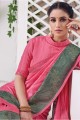 Zari,embroidered Silk and viscose South Indian Saree in Pink with Blouse