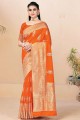 Orange Banarasi Saree in Banarasi silk with Weaving