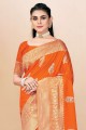 Orange Banarasi Saree in Banarasi silk with Weaving